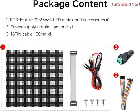 4096 64×64 RGB Full-Color LED Matrix Panel, 2mm Pitch Display Screen Compatible with Raspberry Pi 5/4B/Zero 2W/Zero/Pico 2W /Pico 2W, ESP32, Support Adjustable Brightness, Chainable in Kuwait