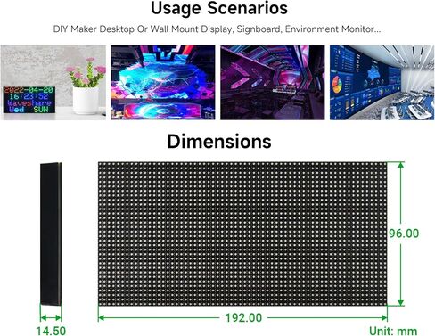 2048 RGB Full-Color LED Matrix Panel, 3mm Pitch, 64 × 32 Pixels Display Screen Compatible with Raspberry Pi 5/4B/Zero 2W/Zero/ Pico 2W /Pico 2W, ESP32, Support Adjustable Brightness,GOB-Waterproof in Kuwait