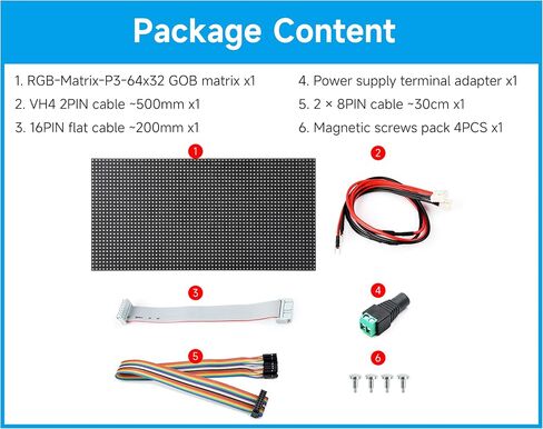 2048 RGB Full-Color LED Matrix Panel, 3mm Pitch, 64 × 32 Pixels Display Screen Compatible with Raspberry Pi 5/4B/Zero 2W/Zero/ Pico 2W /Pico 2W, ESP32, Support Adjustable Brightness,GOB-Waterproof in Kuwait