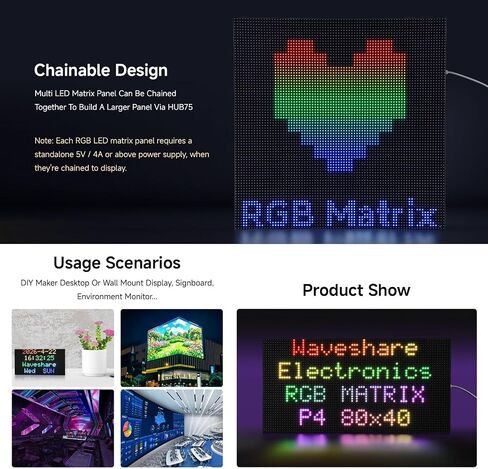 RGB Full-Color LED Matrix Panel, 4mm Pitch, 80×40 Pixels, Adjustable Brightness @XYGStudy (RGB-Matrix-P4-80x40) in Kuwait