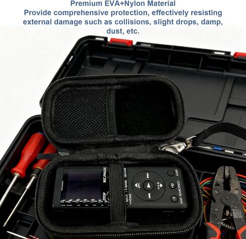 Digital Voice Recorder Carrying Case, EVA Nylon Hard Shell Protective Storage Bag with Double Layer Mesh Pockets and Fixing Strap, for PX370 PX470 MP3 Player in Kuwait