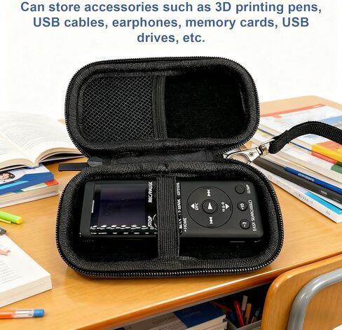 Digital Voice Recorder Carrying Case, EVA Nylon Hard Shell Protective Storage Bag with Double Layer Mesh Pockets and Fixing Strap, for PX370 PX470 MP3 Player in Kuwait