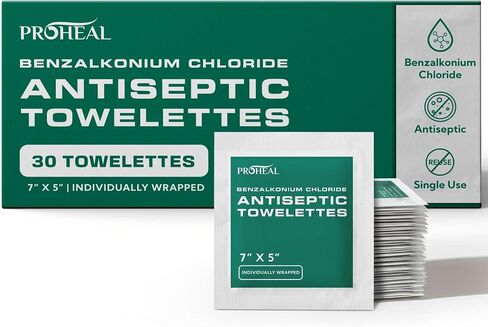 BZK Antiseptic Wipes, 30 Count - 7"x5" Individually Wrapped Benzalkonium Chloride Antiseptic Towelettes - Alcohol Free for Minor Cuts, Scrapes, Burns, and More in Kuwait