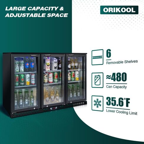 Gecheer 53-inch 3-Door Glass Beverage Cooler for Beer, Wine & Drinks – 11.3 Cu Ft Commercial Back Bar Fridge with LED Lighting, Digital Temp Control, Holds 480 Cans in Kuwait