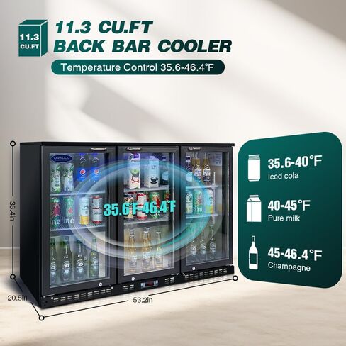 Gecheer 53-inch 3-Door Glass Beverage Cooler for Beer, Wine & Drinks – 11.3 Cu Ft Commercial Back Bar Fridge with LED Lighting, Digital Temp Control, Holds 480 Cans in Kuwait