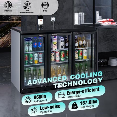 Gecheer 53-inch 3-Door Glass Beverage Cooler for Beer, Wine & Drinks – 11.3 Cu Ft Commercial Back Bar Fridge with LED Lighting, Digital Temp Control, Holds 480 Cans in Kuwait