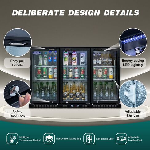 Gecheer 53-inch 3-Door Glass Beverage Cooler for Beer, Wine & Drinks – 11.3 Cu Ft Commercial Back Bar Fridge with LED Lighting, Digital Temp Control, Holds 480 Cans in Kuwait