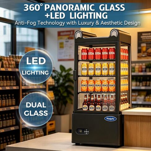 ثلاجة معجنات Malphi Black Tabletop، 78L / 2.75 Cu.Ft خزانة عرض الكعك التجارية، مصباح LED مدمج، زجاج مضاد للضباب، تحكم رقمي في درجة الحرارة، رف من 3 طبقات، مثالي للمخابز والمقاهي والمطاعم. in Kuwait