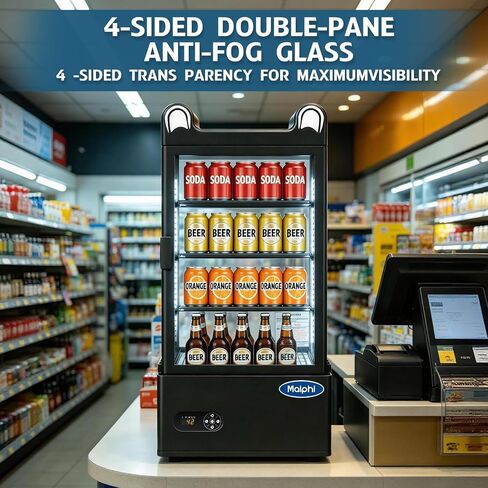 ثلاجة معجنات Malphi Black Tabletop، 78L / 2.75 Cu.Ft خزانة عرض الكعك التجارية، مصباح LED مدمج، زجاج مضاد للضباب، تحكم رقمي في درجة الحرارة، رف من 3 طبقات، مثالي للمخابز والمقاهي والمطاعم. in Kuwait