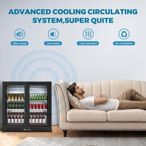 7.4 Cu.Ft Back Bar Cooler 35.4" W Beverage Refrigerator, 2 Low-E Glass Sliding Doors, Counter Height Bar Fridge, Commercial Display Refrigerator Anti-Fog, LED Light for Beer, Wine, Soft Drinks in Kuwait