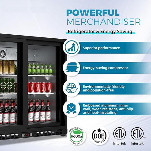 7.4 Cu.Ft Back Bar Cooler 35.4" W Beverage Refrigerator, 2 Low-E Glass Sliding Doors, Counter Height Bar Fridge, Commercial Display Refrigerator Anti-Fog, LED Light for Beer, Wine, Soft Drinks in Kuwait