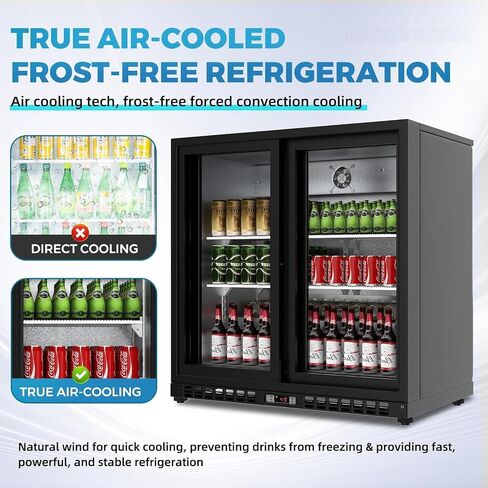 7.4 Cu.Ft Back Bar Cooler 35.4" W Beverage Refrigerator, 2 Low-E Glass Sliding Doors, Counter Height Bar Fridge, Commercial Display Refrigerator Anti-Fog, LED Light for Beer, Wine, Soft Drinks in Kuwait