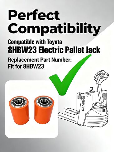 Flecto 2 Pcs Load Wheel Kit for Toyota 8HBW23 Electric Pallet Jack, Polyurethane Pallet Jack Wheels with Pre-Installed Bearings and Axles, Heavy Duty Replacement Lift Truck Wheels in Kuwait