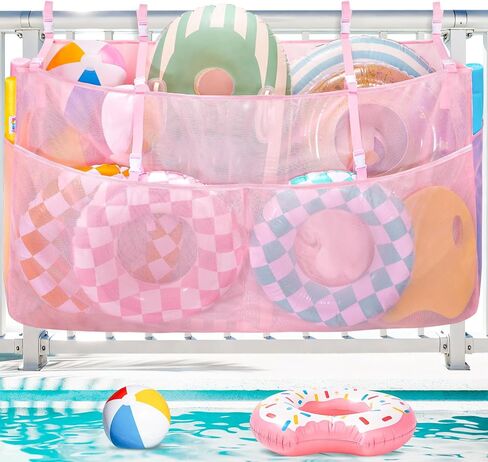 Tagitary Large Storage Bags for Pool Floats Noodles Swimming Beach Toys Organizers and Storage Adjustable for Fence Hanging, Outdoor Patio Backyard Camping Moving Bags, Only 1 PCS Pink Mesh Bag in Kuwait