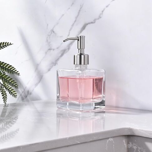 Square Bathroom Soap Dispenser, Brushed Nickel, Glass Bottle, Stainless Steel Pump, Kitchen Hand Soap Dispenser in Saudi Arabia
