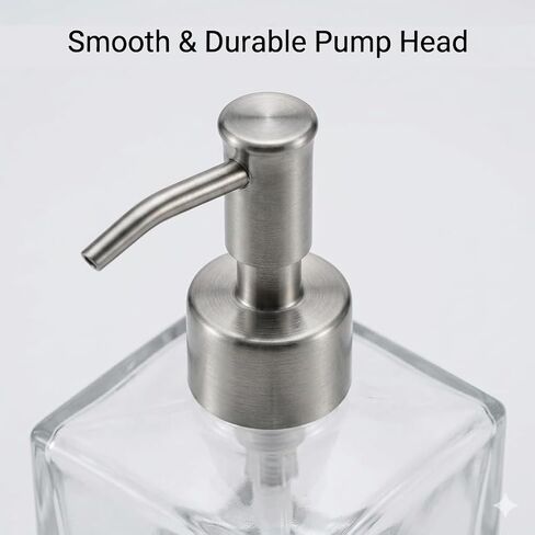 Square Bathroom Soap Dispenser, Brushed Nickel, Glass Bottle, Stainless Steel Pump, Kitchen Hand Soap Dispenser in Saudi Arabia