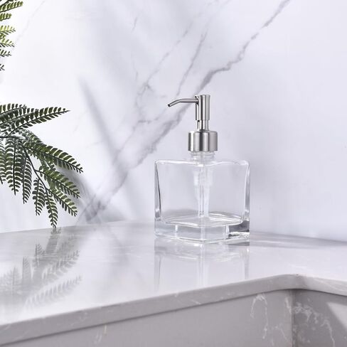 Square Bathroom Soap Dispenser, Brushed Nickel, Glass Bottle, Stainless Steel Pump, Kitchen Hand Soap Dispenser in Saudi Arabia
