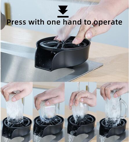Automatic Glass Rinser, Kitchen Sink Cup Washer, Stainless Steel Professional Bottle Cleaner, Ideal for Home Kitchens, Bars, and Cafes, Rustproof and Wear, Easy to Attach (Black) in Kuwait
