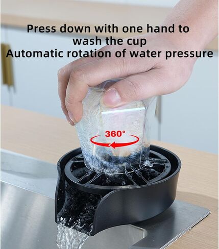 Automatic Glass Rinser, Kitchen Sink Cup Washer, Stainless Steel Professional Bottle Cleaner, Ideal for Home Kitchens, Bars, and Cafes, Rustproof and Wear, Easy to Attach (Black) in Kuwait