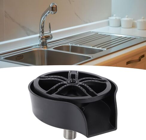 Automatic Glass Rinser, Kitchen Sink Cup Washer, Stainless Steel Professional Bottle Cleaner, Ideal for Home Kitchens, Bars, and Cafes, Rustproof and Wear, Easy to Attach (Black) in Kuwait