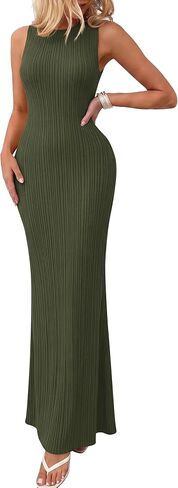 Prettygarden للسيدات 2025 الصيف غير الرسمي الفساتين ماكسي مضلعة متماسكة بلا أكمام bodycon أنيقة الخروج in Kuwait