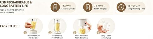 Electric Cup Cleaning Brush, Rechargeable Hands-Free Bottle Washer, 360° Rotating Glass Cleaner for Bottles, Mugs, Wine Glasses in Saudi Arabia