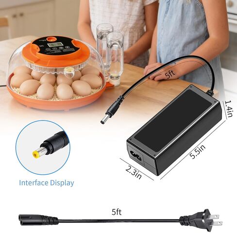 Power Supply Adapter for Onsju 18 Egg Incubator 12V AC/DC Replacement Charger Cord for Automatic Egg Turning Temperature and Humidity Control in Kuwait