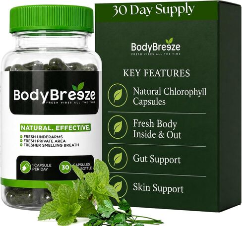 Internal Deodorant Supplement | Natural Chlorophyll 30 Capsules for Body Odor Control, Gut Health, and Fresh Breath | Vegan, Detox Support & Skin Health | Odor Eliminator for Men & Women in Kuwait