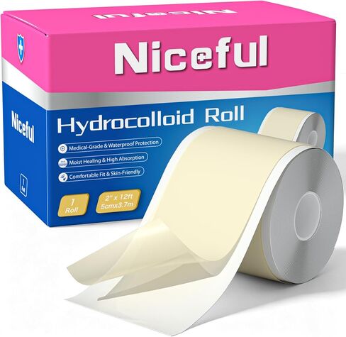 Niceful Hydrocolloid Roll for Acne Medical Grade, 2in*12ft Pimple Patch Roll, Water-Resistant Hydrocolloid Bandages for Wound Care, Highly Absorbent & Cut-to-Size Blister Bandages in Kuwait