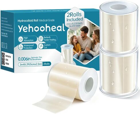 Medical Grade Hydrocolloid Roll with Storage Case-0.006in Optimally Thin Super Absorbent Hydrocolloid Bandages Pimple Patch Waterproof for Wound Care, Blister,Acne (2in*5ft) in Kuwait