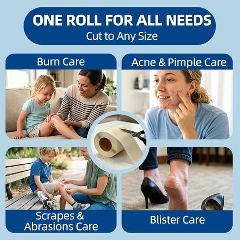 Niceful Hydrocolloid Roll for Acne Medical Grade, 2in*12ft Pimple Patch Roll, Water-Resistant Hydrocolloid Bandages for Wound Care, Highly Absorbent & Cut-to-Size Blister Bandages in Kuwait
