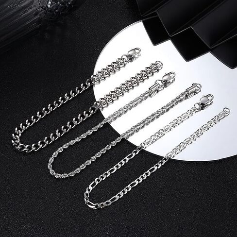 3 PCS أساور فضية للرجال 925 الجنيه الاسترليني الفضة/14 كيلو الذهب الحفل الكوبي سوار سوار الحبل فيجارو مجموعة هدايا مجوهرات رجالي لأبي زوج زوجها in Kuwait