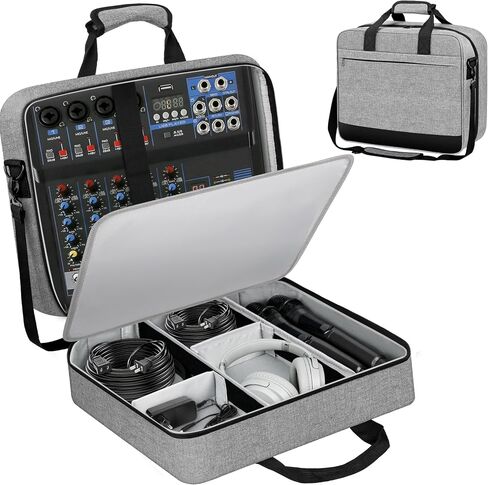 حقيبة سفر لخلاط الصوت متوافقة مع RODECaster Pro، RODECaster Pro II، TC-Helicon GoXLR، بطانة 10 مم، تخزين كابل قابل للتعديل، حقيبة خلاط DJ كبيرة لمعدات البودكاست والميكروفونات in Kuwait
