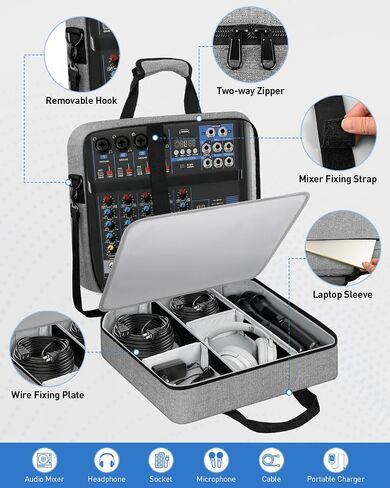 حقيبة سفر لخلاط الصوت متوافقة مع RODECaster Pro، RODECaster Pro II، TC-Helicon GoXLR، بطانة 10 مم، تخزين كابل قابل للتعديل، حقيبة خلاط DJ كبيرة لمعدات البودكاست والميكروفونات in Kuwait