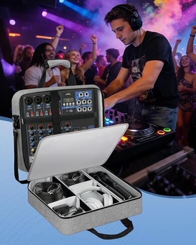حقيبة سفر لخلاط الصوت متوافقة مع RODECaster Pro، RODECaster Pro II، TC-Helicon GoXLR، بطانة 10 مم، تخزين كابل قابل للتعديل، حقيبة خلاط DJ كبيرة لمعدات البودكاست والميكروفونات in Kuwait