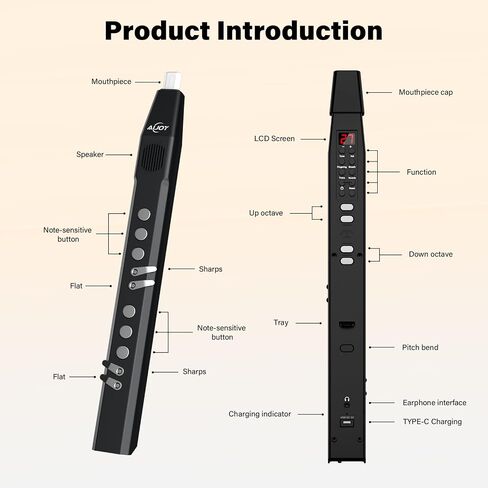 AIJOY AWI-100 Portable Digital Wind Instrument, Mini Electric Saxophone with 27 Musical Tones, 2 Fingering Modes, 5-Octave Range, Bluetooth MIDI & Rechargeable, for Beginners Adults Teens in Kuwait