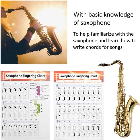 Saxophone Fingering Chart Poster – Alto Sax Basics Exercise Portable Coated Paper Guide for Beginners,Chord Diagrams and Note Range Reference in Kuwait
