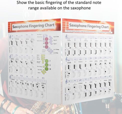 Saxophone Fingering Chart Poster – Alto Sax Basics Exercise Portable Coated Paper Guide for Beginners,Chord Diagrams and Note Range Reference in Kuwait