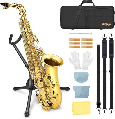 SONICAKE Alto Saxophone E Flat - Beginner Friendly Gold Saxophone Full Kit for Students with Carry Case, Mouthpiece, Reeds & Accessories QSX-01 in Kuwait
