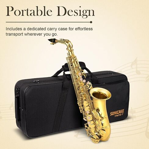 SONICAKE Alto Saxophone E Flat - Beginner Friendly Gold Saxophone Full Kit for Students with Carry Case, Mouthpiece, Reeds & Accessories QSX-01 in Kuwait
