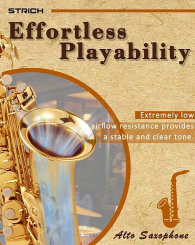 STRICH Eb Alto Saxophone Brass Student Beginner Alto Sax Kit with Hard Case Stand Neck Strap Mouthpiece and Reeds for School Band Home Practice, SSA-31G, Gold in Kuwait