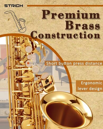 STRICH Eb Alto Saxophone Brass Student Beginner Alto Sax Kit with Hard Case Stand Neck Strap Mouthpiece and Reeds for School Band Home Practice, SSA-31G, Gold in Kuwait