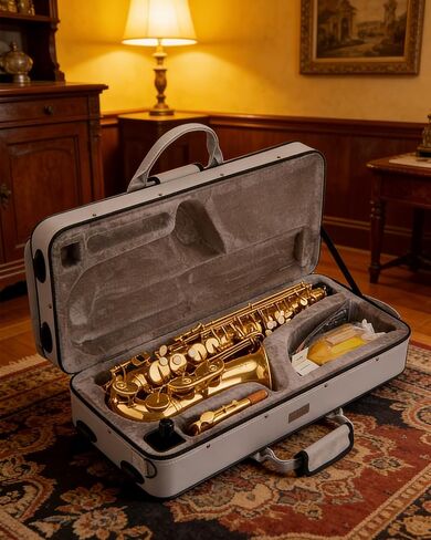 STRICH Eb Alto Saxophone Brass Student Beginner Alto Sax Kit with Hard Case Stand Neck Strap Mouthpiece and Reeds for School Band Home Practice, SSA-31G, Gold in Kuwait
