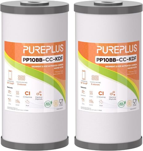 PUREPLUS 5 Micron 10" x 4.5" Whole House Sediment and Carbon Water Filter Replacement Cartridge for GE FXHTC, GXWH40L, GXWH35F, GNWH38S, Culligan RFC-BBSA, WRC25HD, PP10BB-CC, Pentek RFC-BB, 2Pack in Kuwait