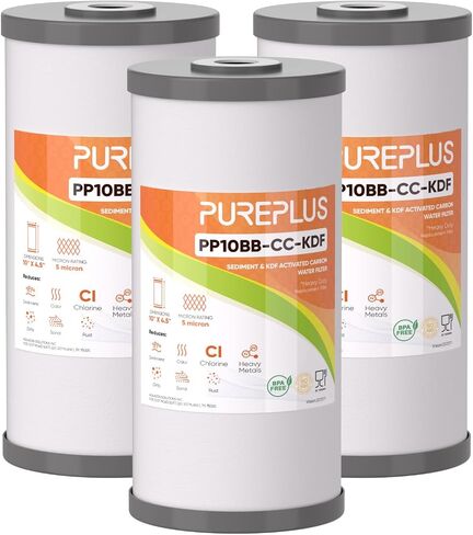 PUREPLUS 5 Micron 10" x 4.5" Whole House Sediment and Carbon Water Filter Replacement Cartridge for GE FXHTC, GXWH40L, GXWH35F, GNWH38S, Culligan RFC-BBSA, WRC25HD, PP10BB-CC, Pentek RFC-BB, 2Pack in Kuwait