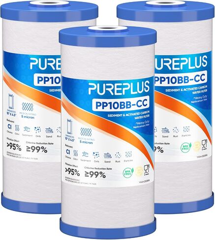 PUREPLUS 5 Micron 10" x 4.5" Whole House Sediment and Carbon Water Filter Replacement Cartridge for GE FXHTC, GXWH40L, GXWH35F, GNWH38S, Culligan RFC-BBSA, WRC25HD, PP10BB-CC, Pentek RFC-BB, 2Pack in Kuwait