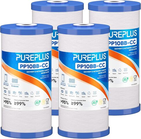 PUREPLUS 5 Micron 10" x 4.5" Whole House Sediment and Carbon Water Filter Replacement Cartridge for GE FXHTC, GXWH40L, GXWH35F, GNWH38S, Culligan RFC-BBSA, WRC25HD, PP10BB-CC, Pentek RFC-BB, 2Pack in Kuwait