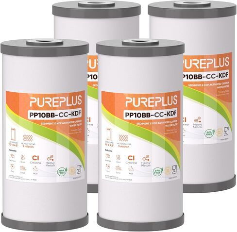PUREPLUS 5 Micron 10" x 4.5" Whole House Sediment and Carbon Water Filter Replacement Cartridge for GE FXHTC, GXWH40L, GXWH35F, GNWH38S, Culligan RFC-BBSA, WRC25HD, PP10BB-CC, Pentek RFC-BB, 2Pack in Kuwait