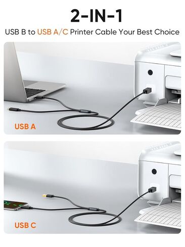 CableCreation 2 in 1 Printer Cable to USB C/USB-A, USB B to USB C MIDI Cable Compatible with MacBook Pro, Air, Yamaha Casio Digital Piano, MIDI Keyboard, DJ Controller, DAC to iPad, 5FT in Kuwait