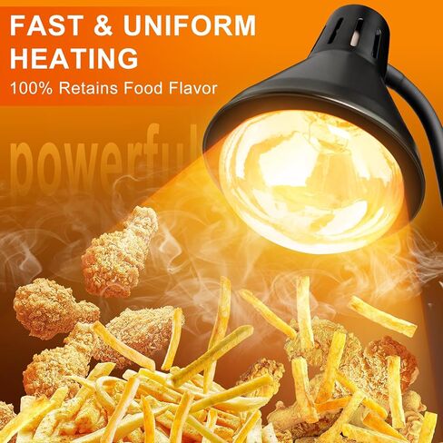 Food Heat Lamp [Fast & Uniform Heating] [Compact Design] Commercial Food Warmer Light, 250W Heat Lamp for Food, Warming Lamp for Parties, Buffet, Restaurant, Kitchen, Home Use (Black) in Kuwait